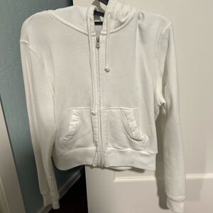 Hollister Cropped White Hoodie Jacket